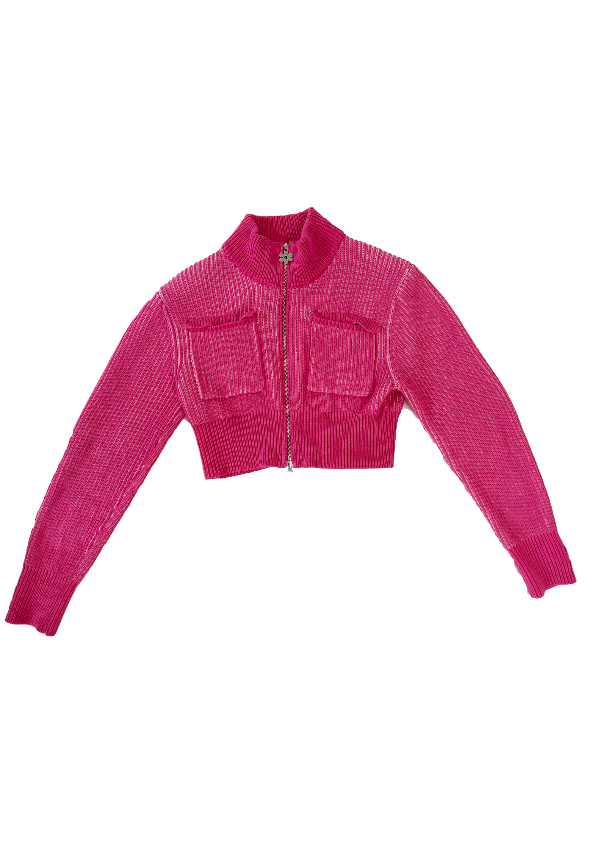 Pink 100% cotton rib knit tracksuit top cropped fit