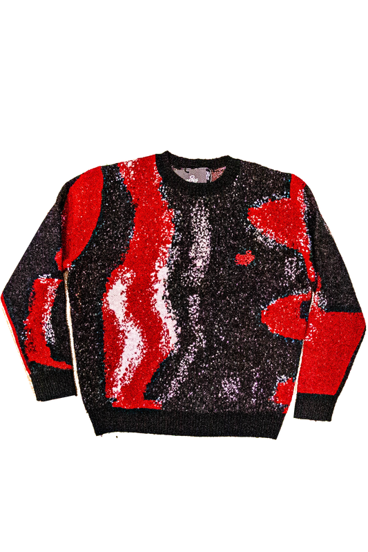 Red Distorted Crayon Drawing Knit