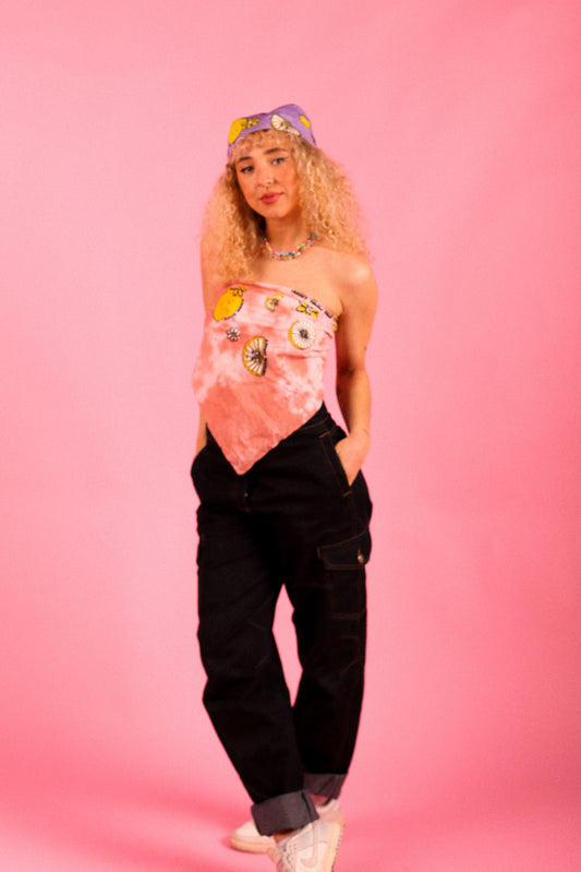 Naturally Dyed Pink Bandana, Top.