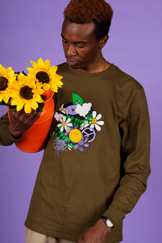 'Peace, Leaves, Love' Long sleeve organic cotton tee