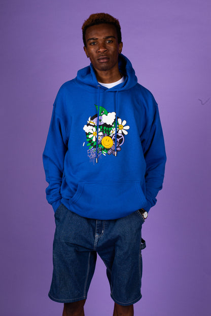 'Peace, Leaves, Love' Blue organic hoodie