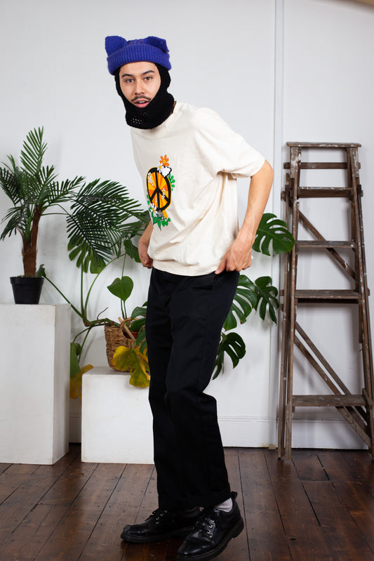 'Peace and Sunshine'  Neutral Organic Cotton Oversized Tee
