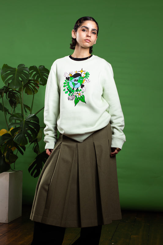 'Dancing World' mint green Organic sweatshirt