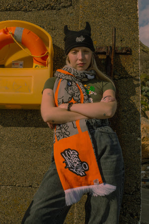Jungle Legs Knit Grey and Orange Scarf