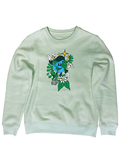 'Dancing World' mint green Organic sweatshirt